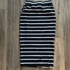 Black and white striped pencil skirt.